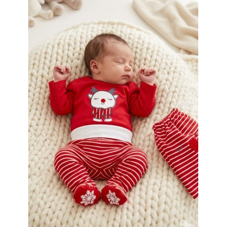Conjunto navideño de sudadera y pantalón.